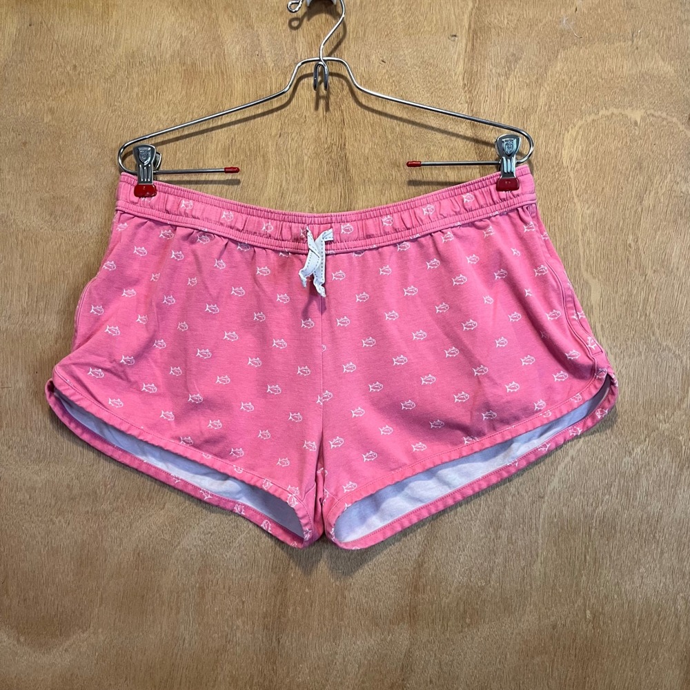 Southern Tide Lounge Shorts Women Medium Pink Fish Print Coastal Beach Lounge